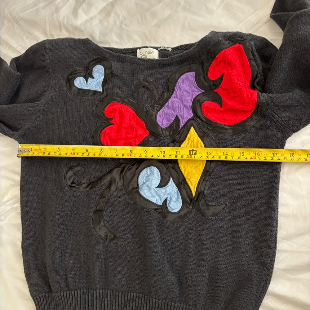 Vintage 80s Bonnie & Bill Colorful Embroidered Sweater Art Deco Cottagecore - Picture 3 of 8